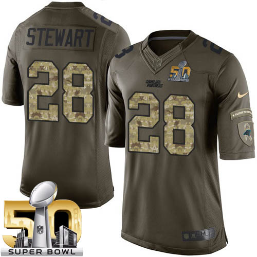 Men's Limited Jonathan Stewart Super Bowl L Nike Jersey Green - #28 Salute to Service NFL Carolina Panthers